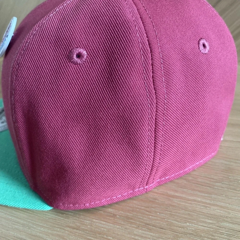 Topps Chrome Mitchell & Ness Tampa Bay Rays Pink Green Fitted 7 1/8 Hat Cap NEW! - Picture 5 of 8